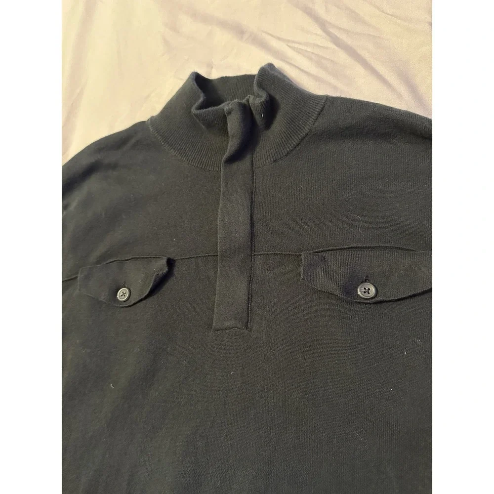 Banana Republic Men's Black Cotton‎ Mock Neck Sweater L Zip Pockets Grandpacore